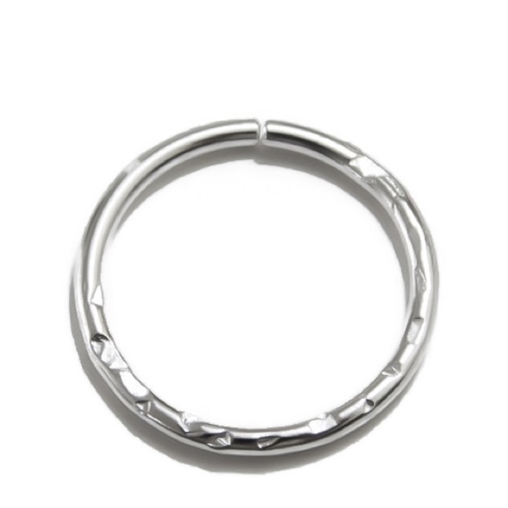 14G 925 Sterling Silver Textured Hammered Conch Cartilage Hoop or Septum Ring
